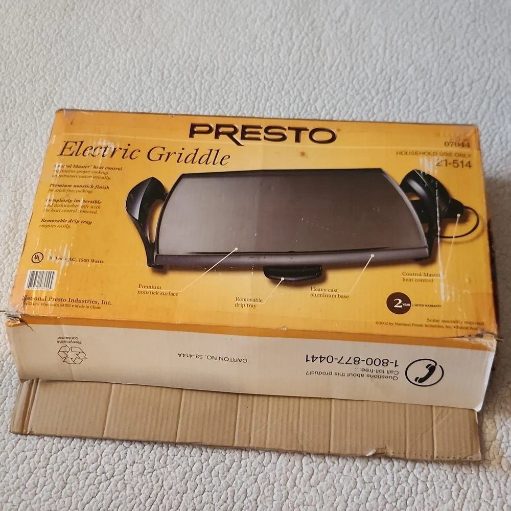 Presto 2002 Y2K Electric Griddle 19-inch CookingSurface Household Family Holiday